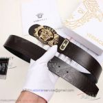 AAA Copy Versace Engraved Leather Belt - Lions International Buckle In Gold